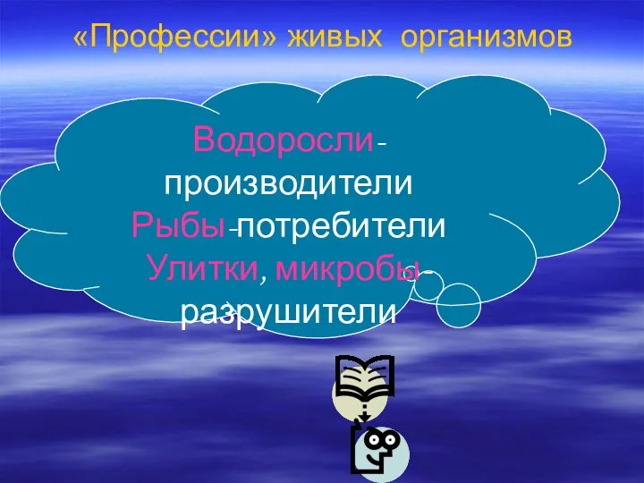 «Профессии» живых организмов Водоросли-производители Рыбы-потребители Улитки, микробы-разрушители