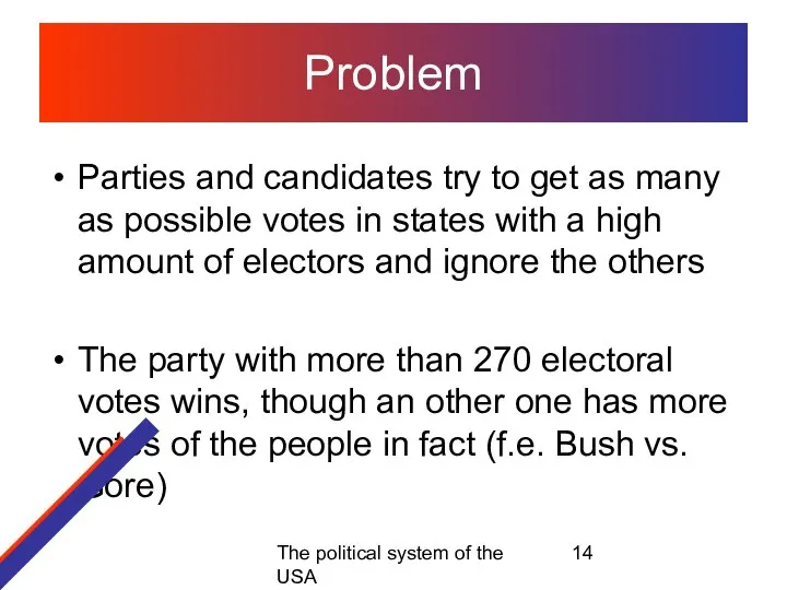 The political system of the USA Problem Parties and candidates try