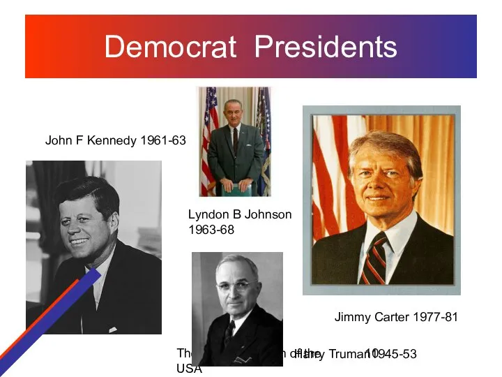 The political system of the USA Democrat Presidents John F Kennedy