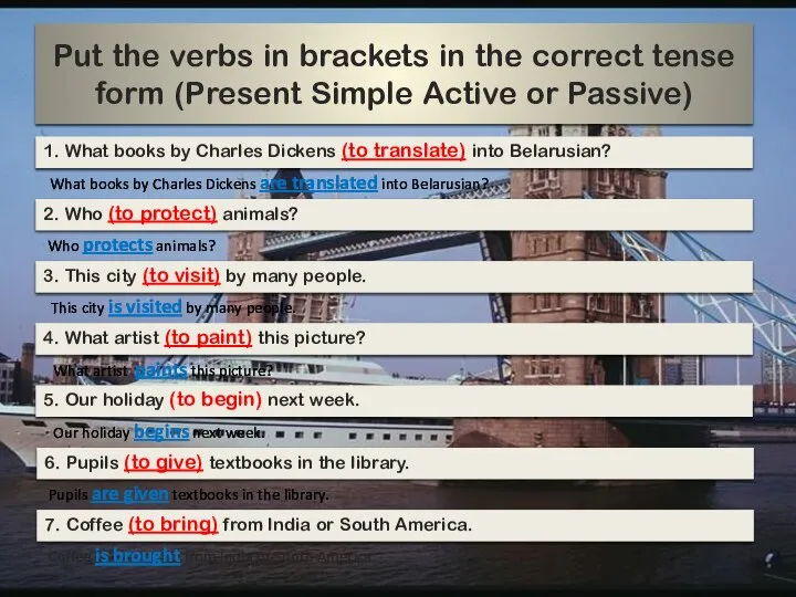 Put the verbs in brackets in the correct tense form (Present