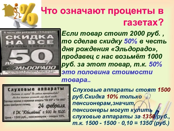 Что означают проценты в газетах? Если товар стоит 2000 руб. ,