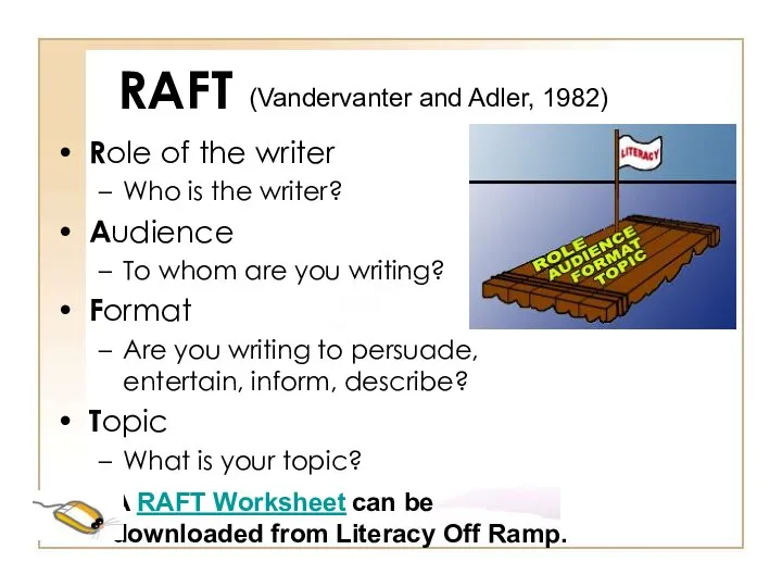 RAFT Role of the writer Who is the writer? Audience To