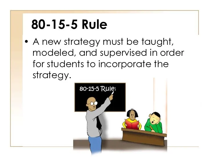 80-15-5 Rule A new strategy must be taught, modeled, and supervised