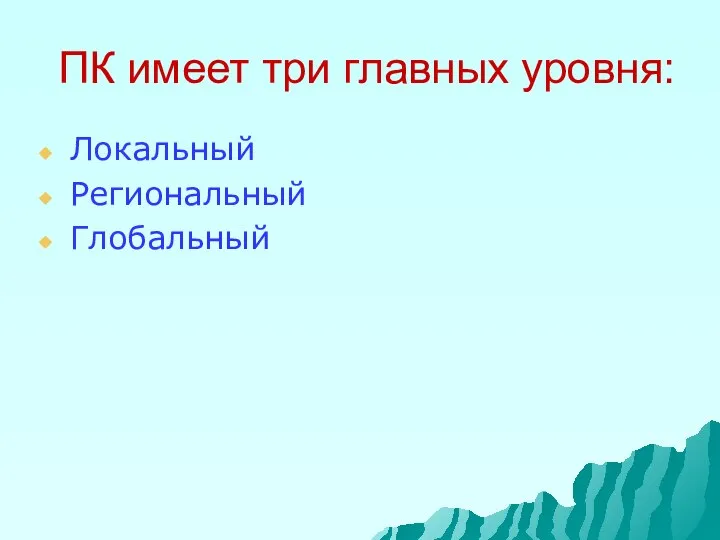 ПК имеет три главных уровня: Локальный Региональный Глобальный