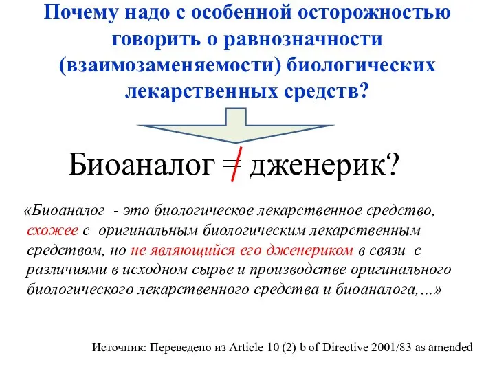 Биоаналог = дженерик? «Биоаналог - это биологическое лекарственное средство, схожее с