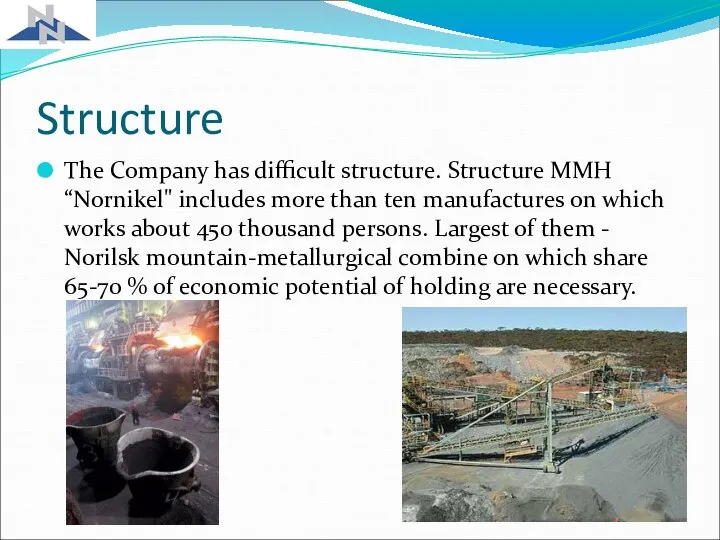 Structure The Company has difficult structure. Structure MMH “Nornikel" includes more