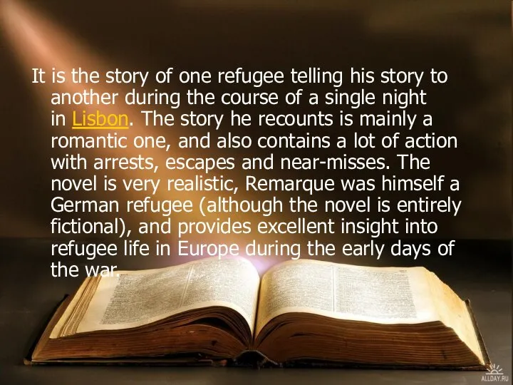 It is the story of one refugee telling his story to