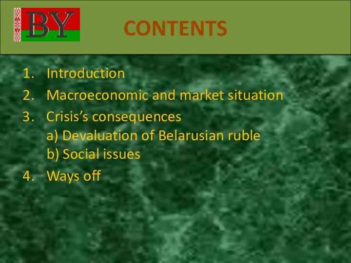 CONTENTS Introduction Macroeconomic and market situation Crisis’s consequences a) Devaluation of