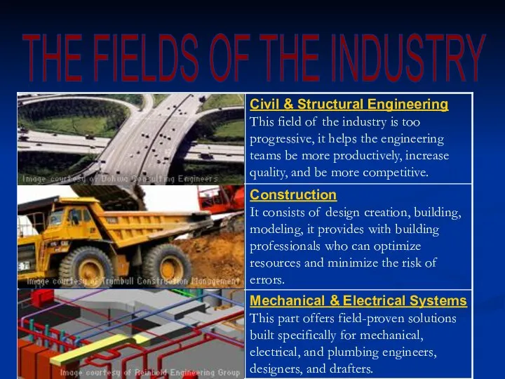 THE FIELDS OF THE INDUSTRY