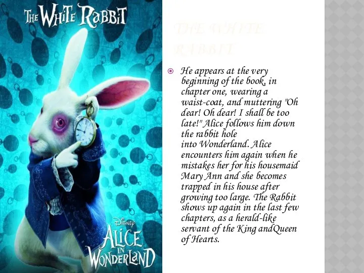 The white rabbit He appears at the very beginning of the