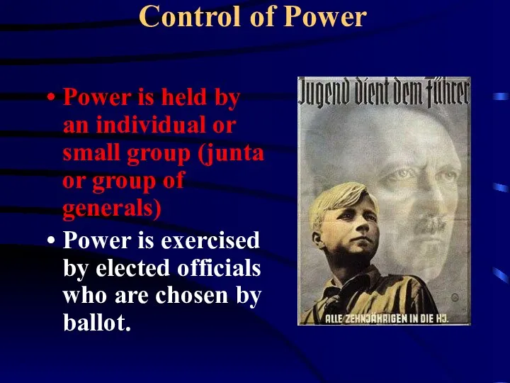 Power is held by an individual or small group (junta or