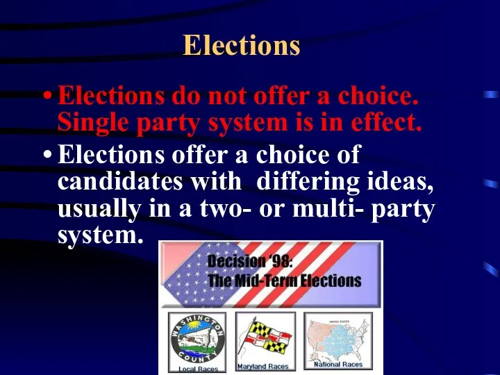 Elections Elections do not offer a choice. Single party system is