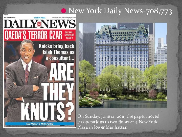 New York Daily News-708,773 On Sunday, June 12, 2011, the paper