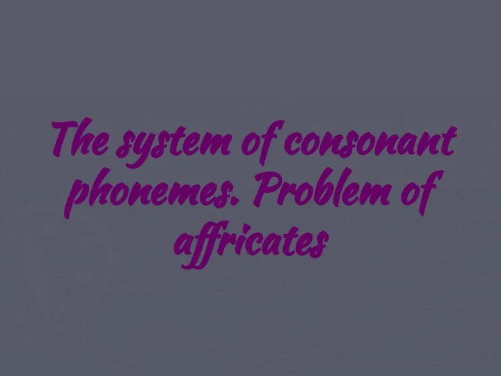 The system of consonant phonemes. Problem of affricates