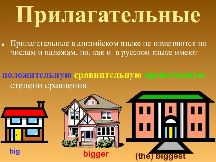 Прилагательные Прилагательные в английском языке не изменяются по числам и падежам,