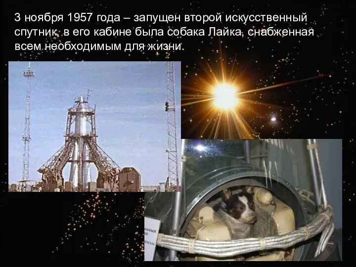 3 ноября 1957 года – запущен второй искусственный спутник, в его