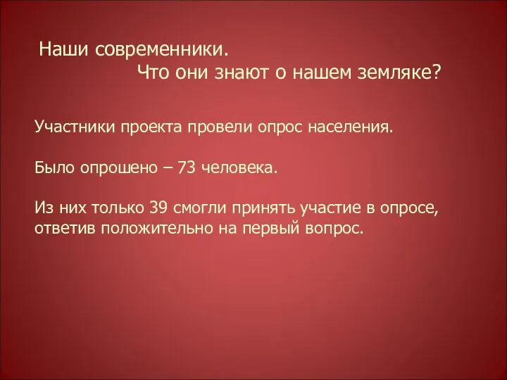 Наши современники. Что они знают о нашем земляке? Участники проекта провели