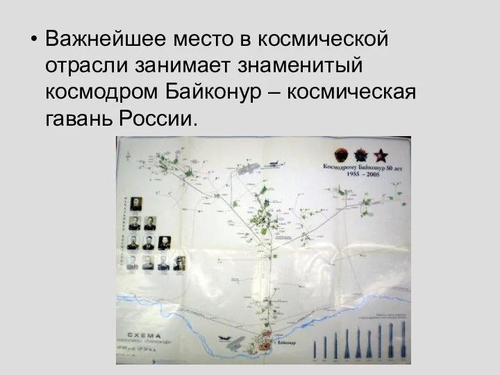 Важнейшее место в космической отрасли занимает знаменитый космодром Байконур – космическая гавань России.