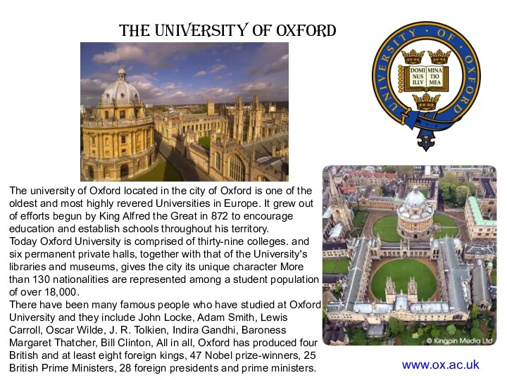 THe university of Oxford www.ox.ac.uk The university of Oxford located in