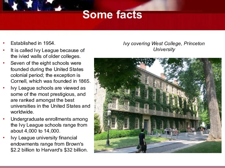 Some facts Established in 1954. It is called Ivy League because