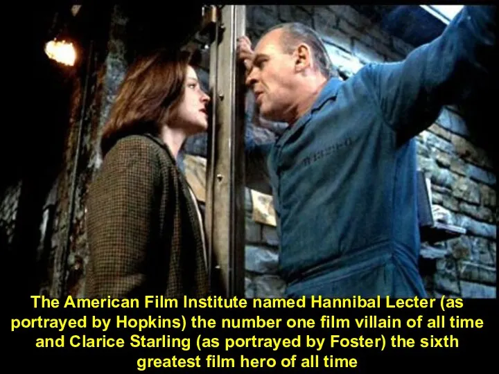 The American Film Institute named Hannibal Lecter (as portrayed by Hopkins)