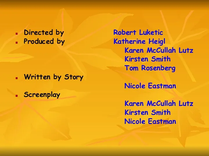 Directed by Robert Luketic Produced by Katherine Heigl Karen McCullah Lutz