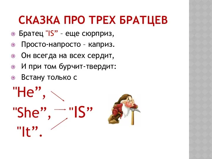 СКАЗКА ПРО ТРЕХ БРАТЦЕВ Братец "IS” – еще сюрприз, Просто-напросто –