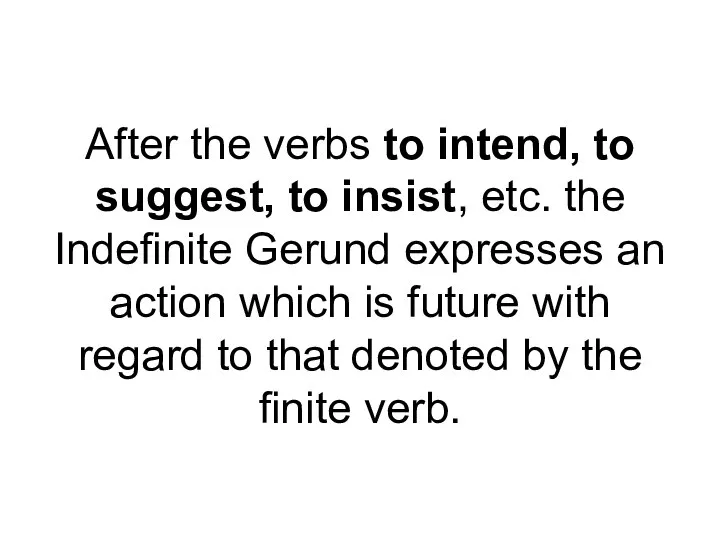 After the verbs to intend, to suggest, to insist, etc. the