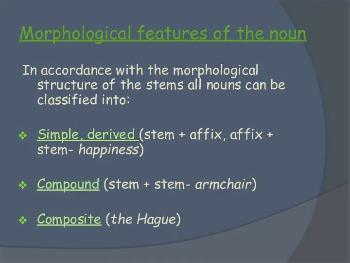 Morphological features of the noun In accordance with the morphological structure