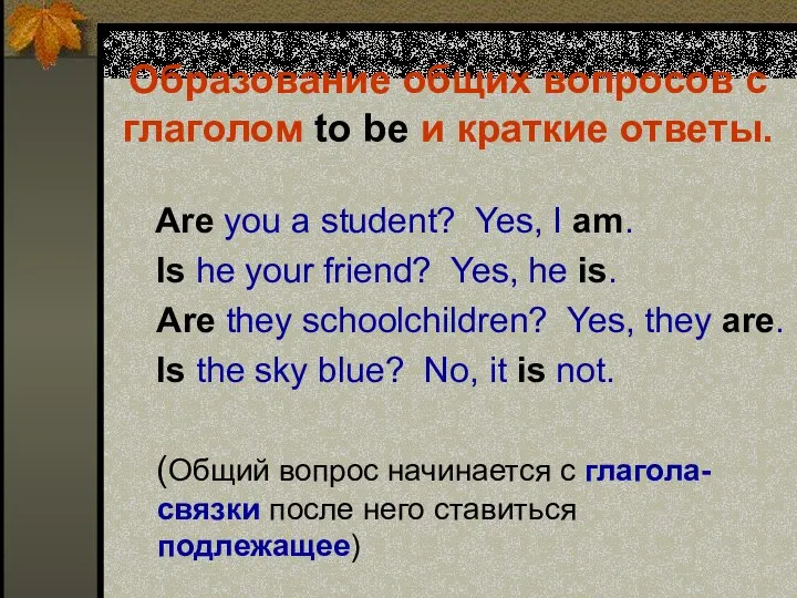 Образование общих вопросов с глаголом to be и краткие ответы. Are