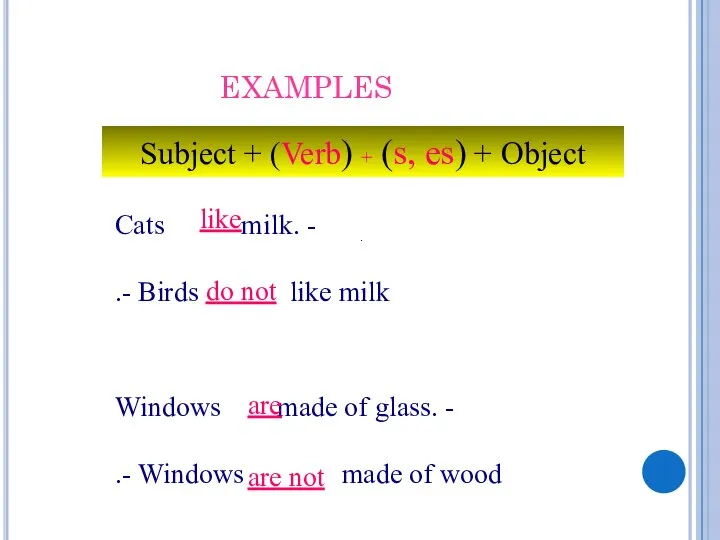 - Cats milk. - Birds like milk. - Windows made of