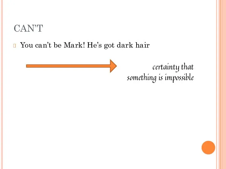 You can’t be Mark! He’s got dark hair certainty that something is impossible CAN’T