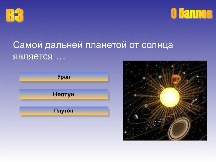 Самой дальней планетой от солнца является … Уран В3 Нептун Плутон 0 баллов