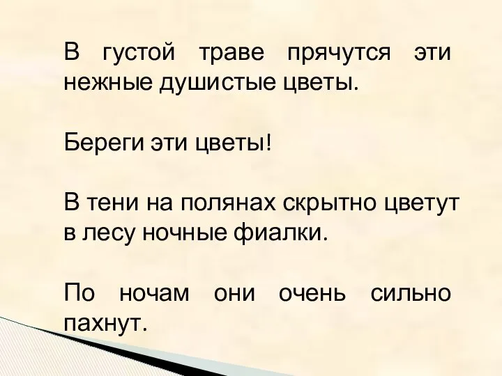 В густой траве прячутся эти нежные душистые цветы. Береги эти цветы!