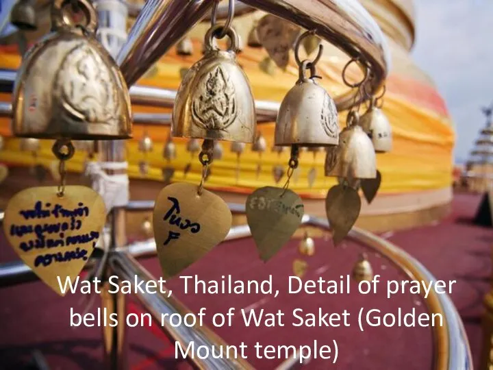 Wat Saket, Thailand, Detail of prayer bells on roof of Wat Saket (Golden Mount temple)