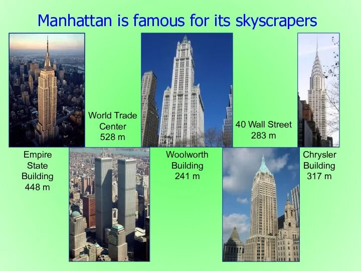 Manhattan is famous for its skyscrapers Empire State Building 448 m