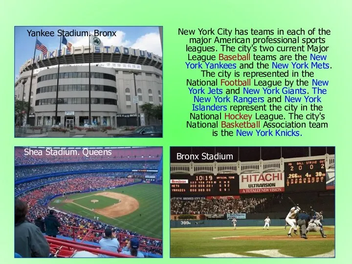 New York City has teams in each of the major American