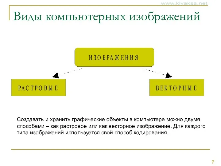 Виды компьютерных изображений Создавать и хранить графические объекты в компьютере можно