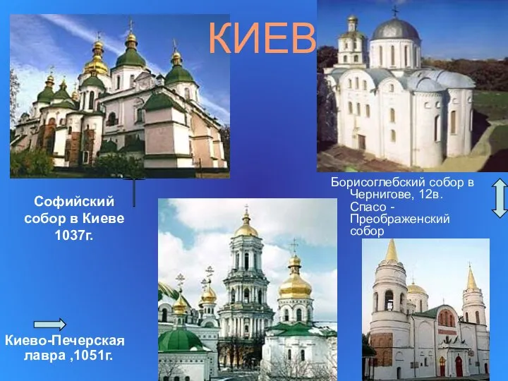 Софийский собор в Киеве 1037г. Киево-Печерская лавра ,1051г. Борисоглебский собор в