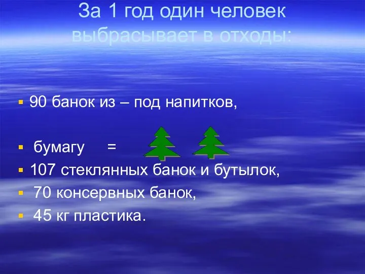 За 1 год один человек выбрасывает в отходы: 90 банок из