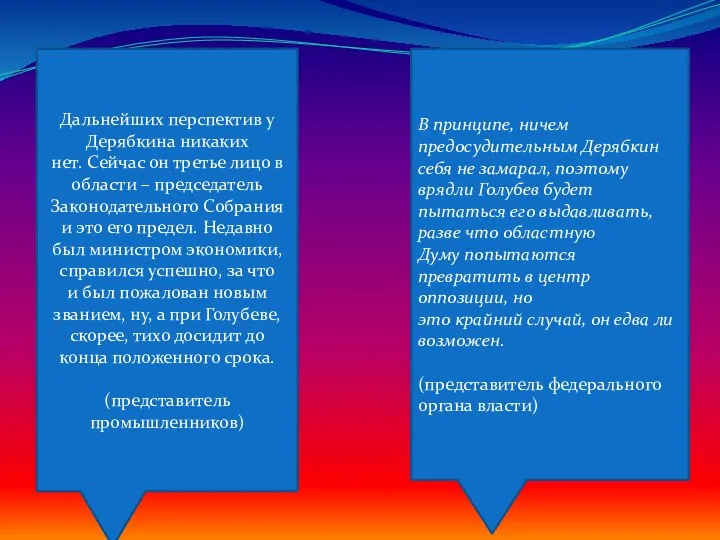 Дальнейших перспектив у Дерябкина никаких нет. Сейчас он третье лицо в