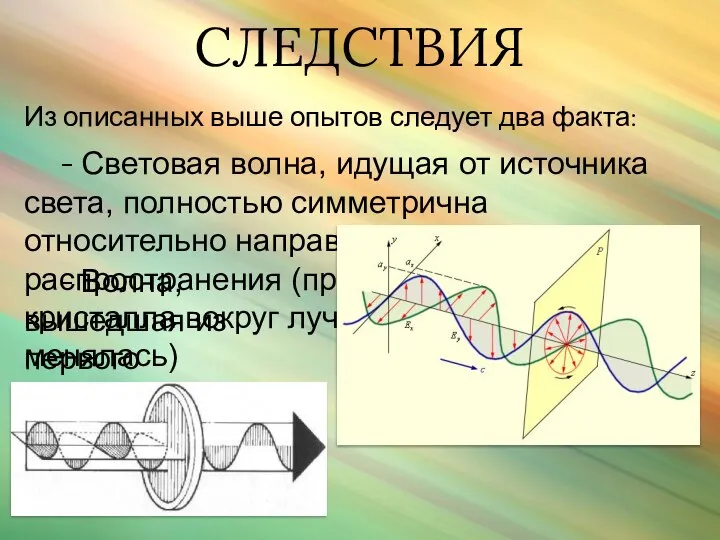 Из описанных выше опытов следует два факта: СЛЕДСТВИЯ - Световая волна,