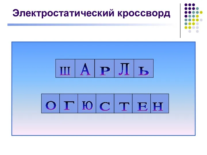 Электростатический кроссворд Ш А Р Л Ь О Г Ю С Т Е Н