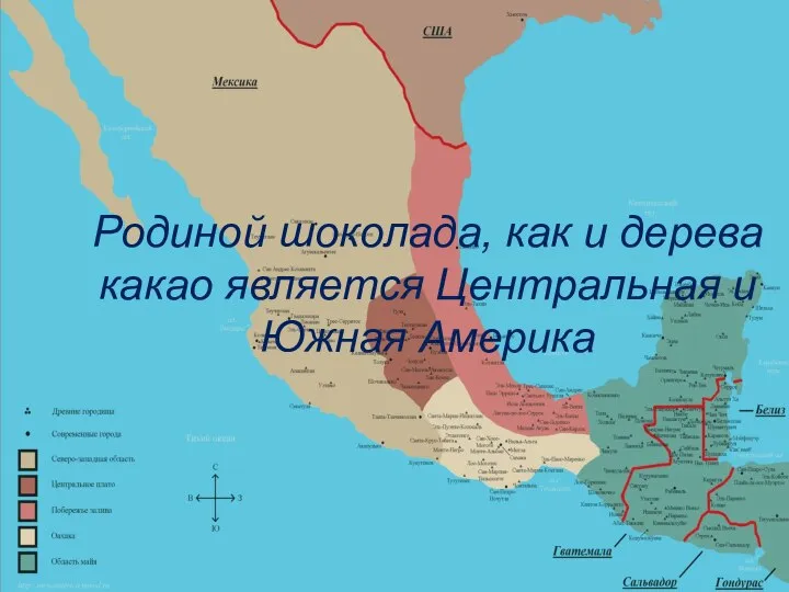 Родиной шоколада, как и дерева какао является Центральная и Южная Америка