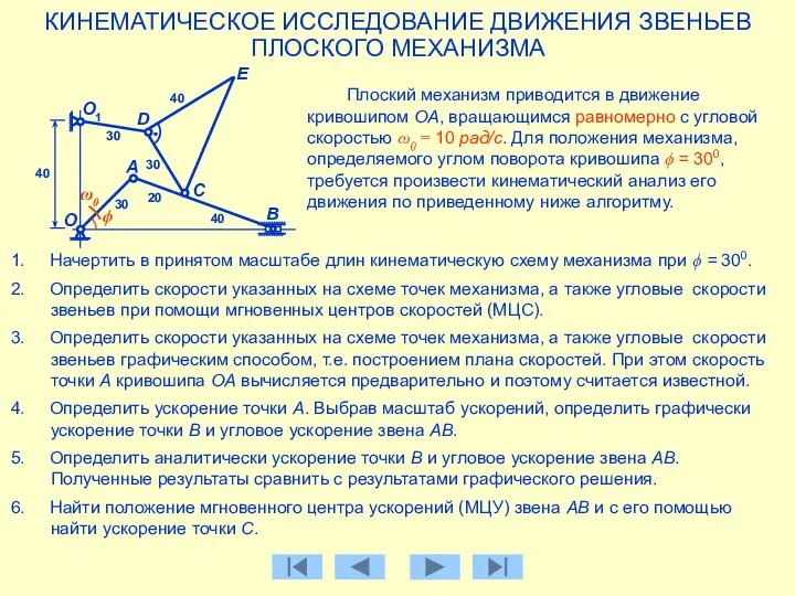 Плоский механизм приводится в движение кривошипом ОА, вращающимся равномерно с угловой