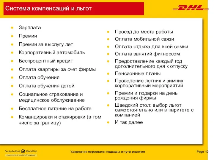 Система компенсаций и льгот Зарплата Премии Премии за выслугу лет Корпоративный