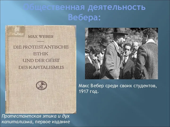 Общественная деятельность Вебера: Протестантская этика и дух капитализма, первое издание Макс