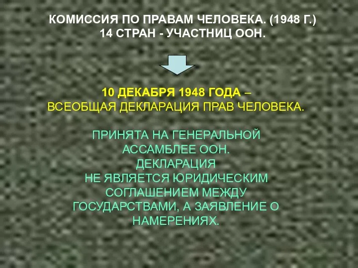 КОМИССИЯ ПО ПРАВАМ ЧЕЛОВЕКА. (1948 Г.) 14 СТРАН - УЧАСТНИЦ ООН.