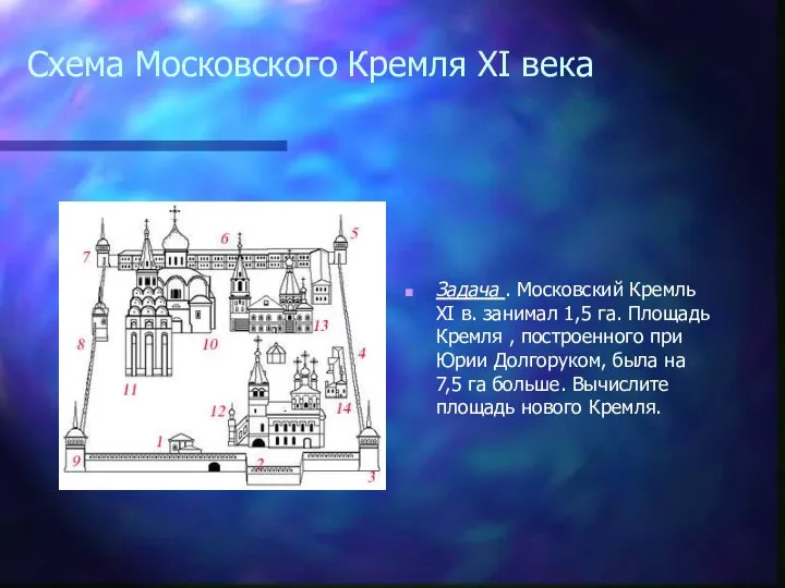 Схема Московского Кремля XI века Задача . Московский Кремль XI в.