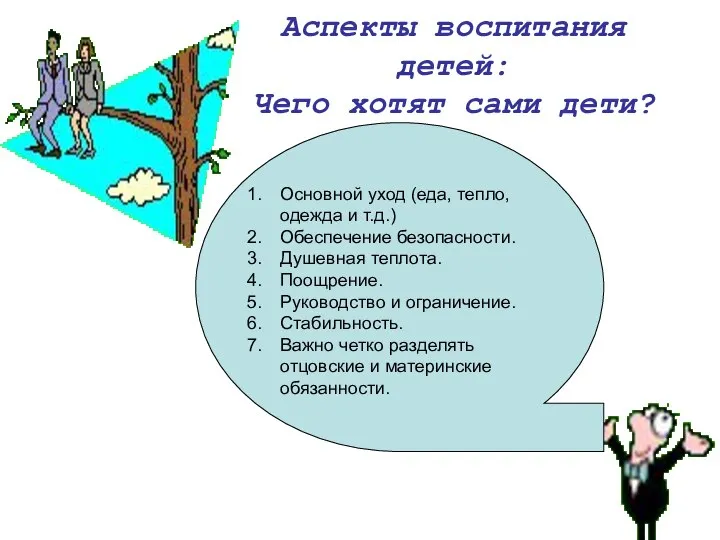 Аспекты воспитания детей: Чего хотят сами дети? Основной уход (еда, тепло,